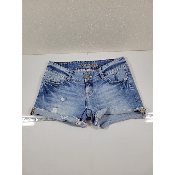 American Eagle Outfitters Pants - Y2K American Eagle Denim Short Women 4 Blue Excellent Distressed Low Rise Cuffed